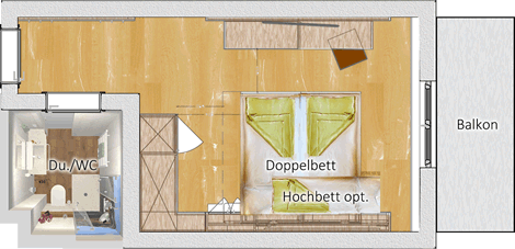 Studio-Zimmer Mittagssonne mit Balkon